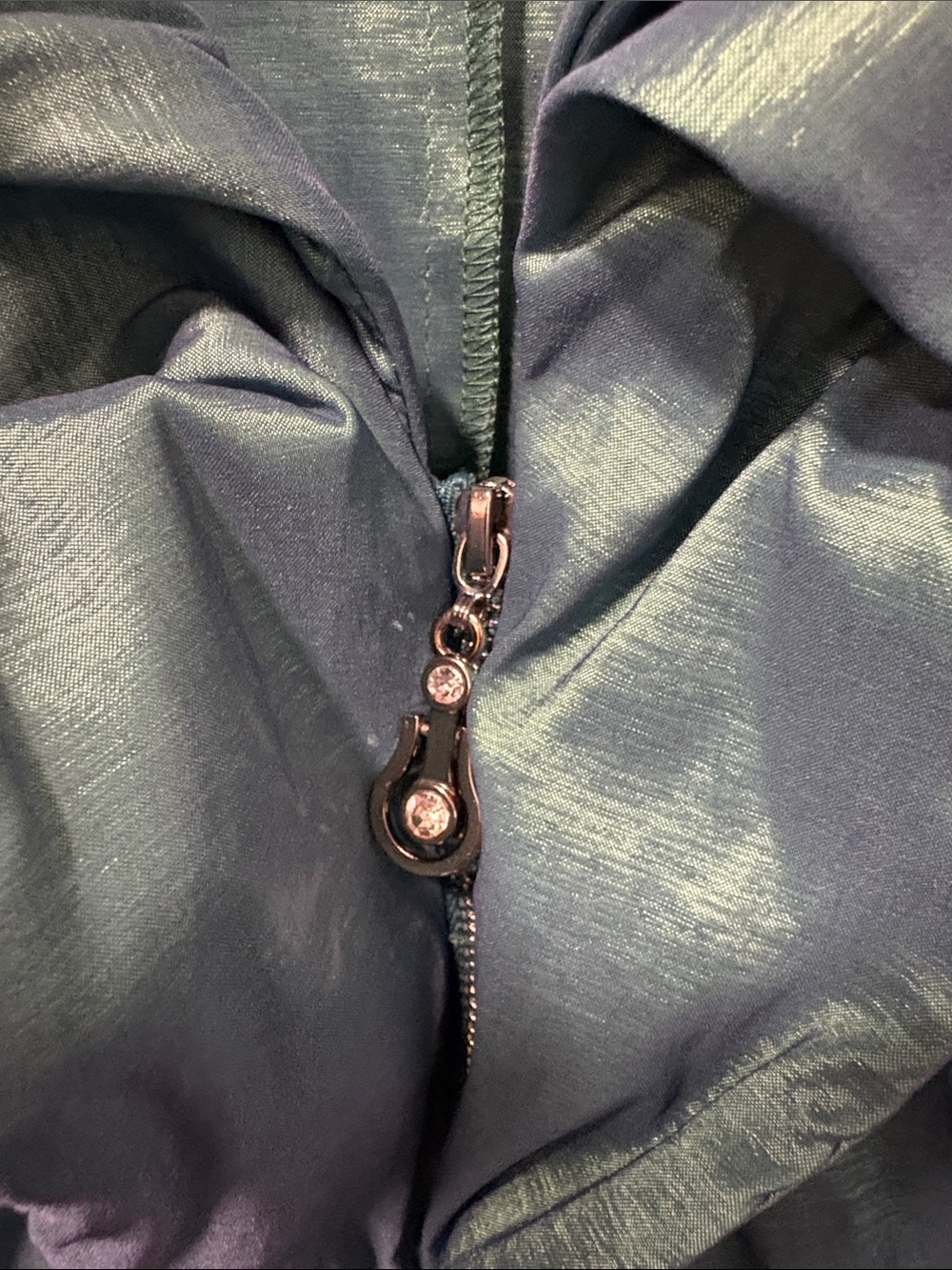Shimmery Whimsigoth Teal Ruffled Zip Jacket - Picture 3 of 9